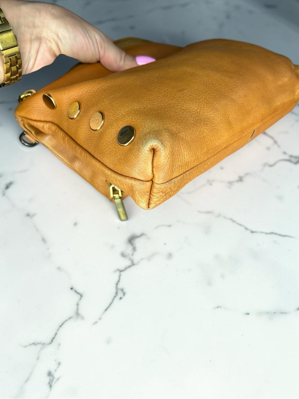 Hammitt Cognac Brown Leather Crossbody Bag with Brushed Gold Hardware - Picture 5 of 11